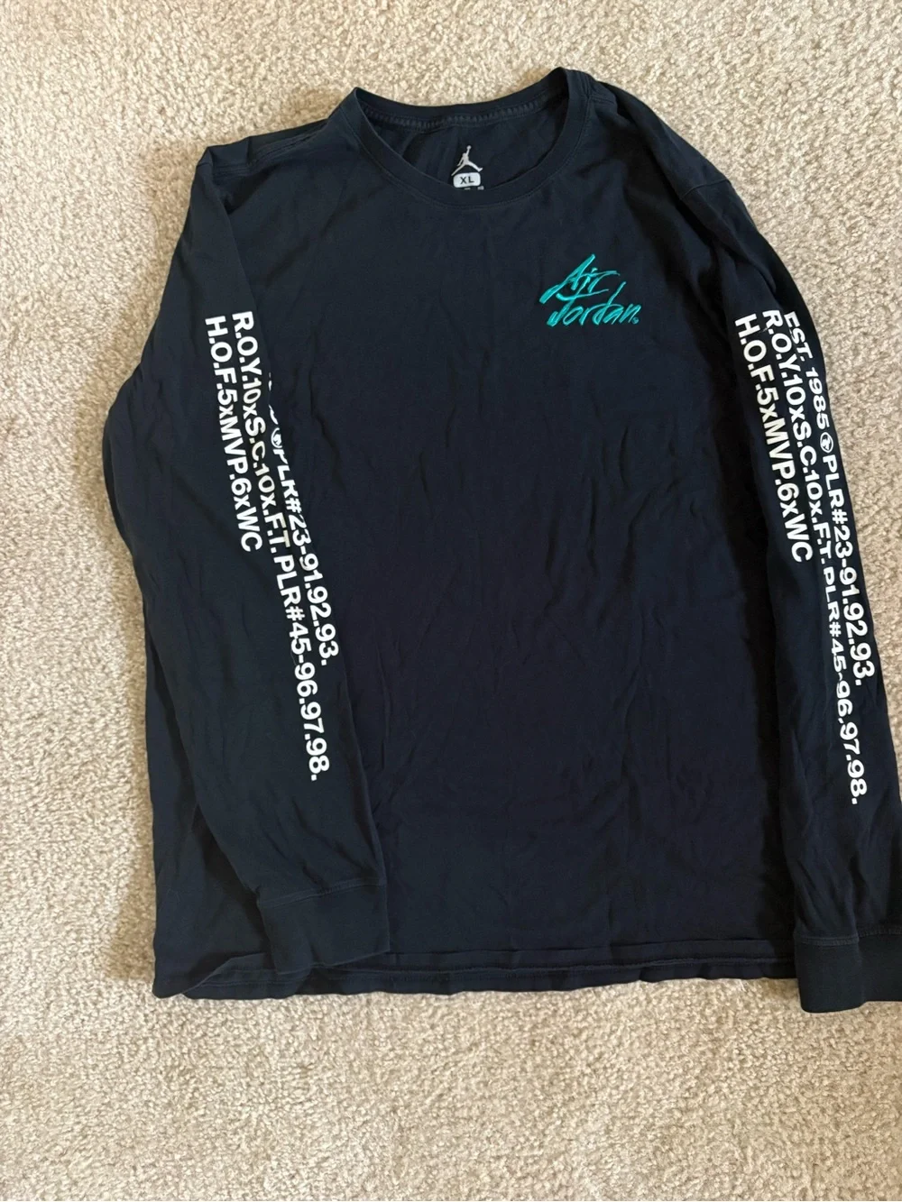 Jordan Black Long Sleeve Tee with Teal Script Logo